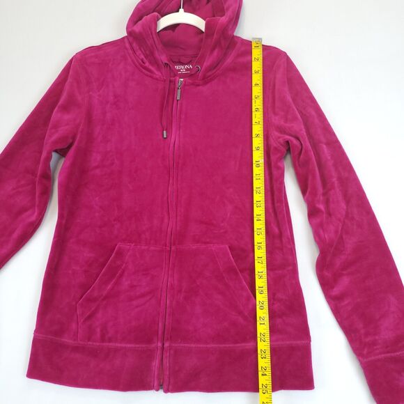 Merona Velour Full Zip Hoodie Women M Fuchsia Pink Long Sleeve Pocket Causal - Picture 4 of 11